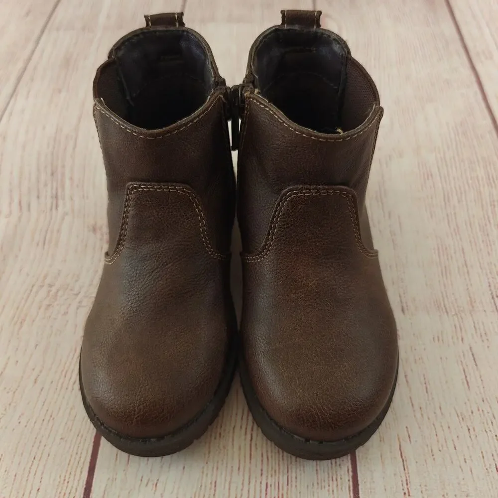 The Children's Place Boys Faux Leather Boots Brown sz 8